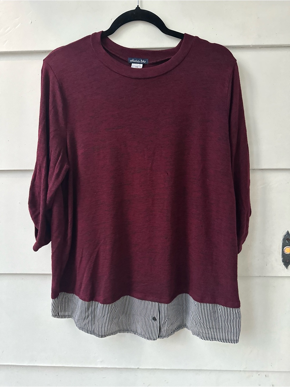Women's Maroon Layered-Look Long Sleeve Top by